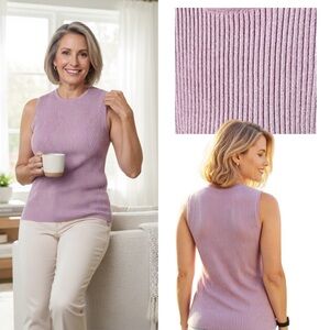 Bluetime Women’s XL Lilac Ribbed Sleeveless Knit Sweater Tank Layering Top
